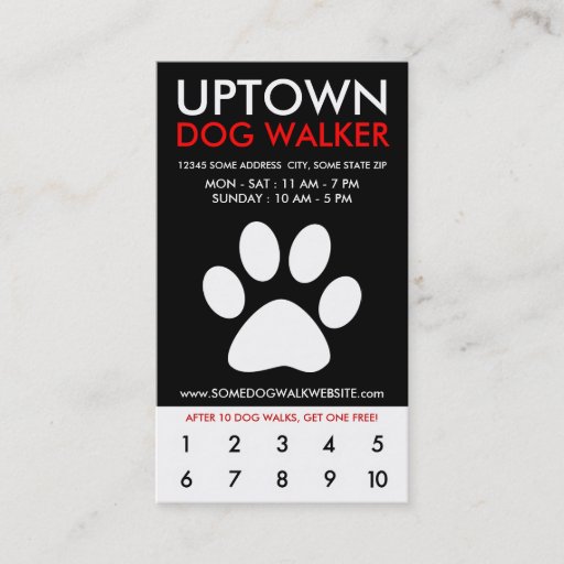 Customizable uptown dog walker loyalty business card template