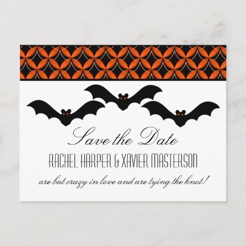 Uptown Glam Bats Halloween Save the Date Postcard