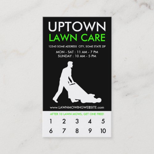 uptown lawn care punch card business card template