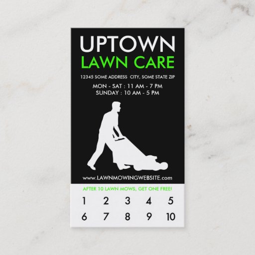 Customizable uptown lawn care punch card business card template