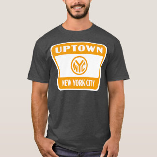 Uptown New York City Retro Token Badge Gold on Whi T-Shirt
