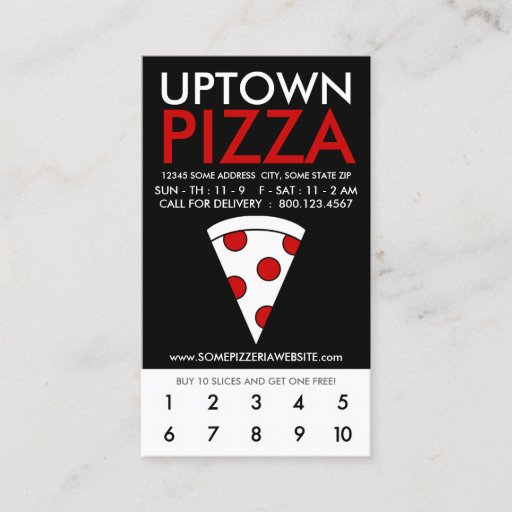 Customizable uptown pizza loyalty business cards