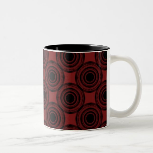 Uptown Trendy Circles Mug, Crimson Two-Tone Coffee Mug (Right)