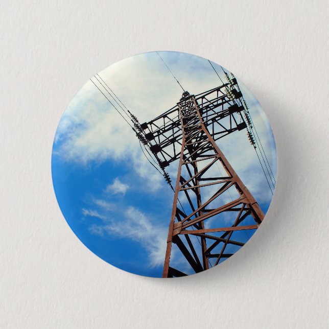 Upward view diagonally to the power line and pylon button (Front)