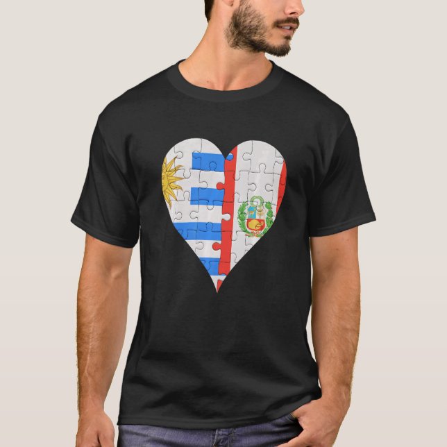 Uraguyan Peruvian Flag Heart T-Shirt (Front)