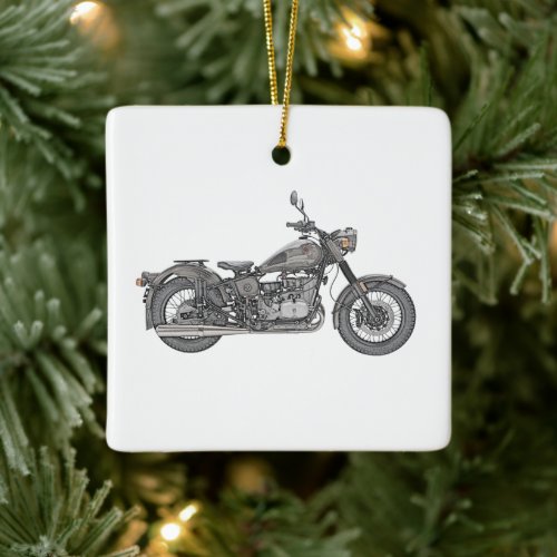 Ural Motorcycle Ceramic Christmas Ornament