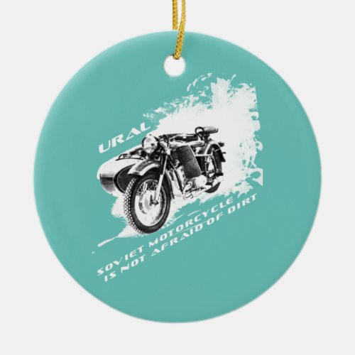 Ural Motorcycle With Sidecar Is Not Afraid Of Dirt Ceramic Ornament