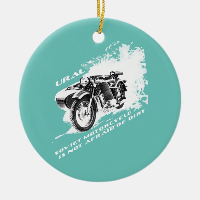 Ural Motorcycle With Sidecar Is Not Afraid Of Dirt Ceramic Ornament (Front)