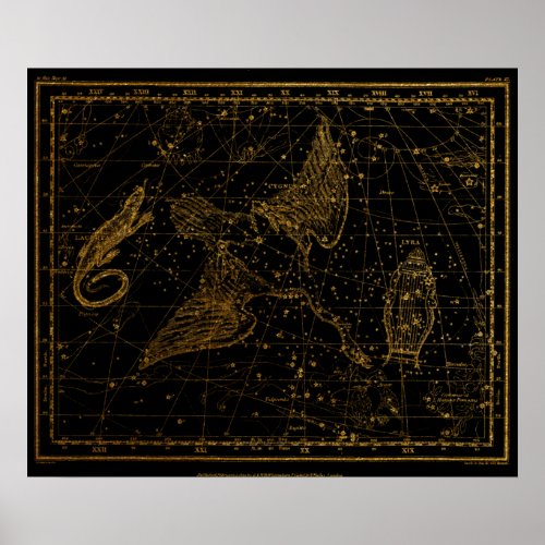Uranias Mirror Celestial Map Gold and Black Poster