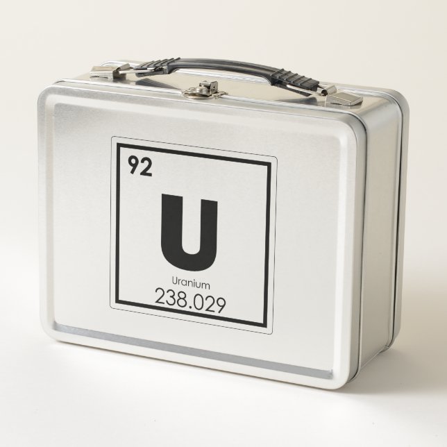 Uranium chemical element symbol chemistry formula metal lunch box (Front)