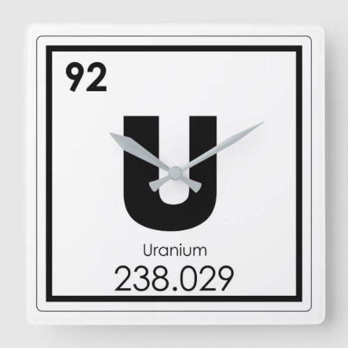 Uranium chemical element symbol chemistry formula square wall clock