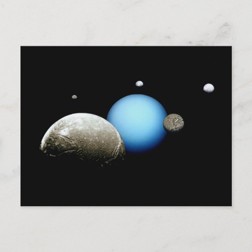 Uranus and Moons NASA Planet Postcard