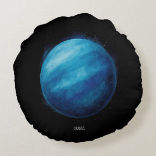 Uranus Planet Artwork – Cosmic Space Illustration Round Pillow