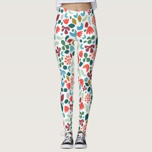 Urban Abstract Organic Pattern Fall Color on White Leggings