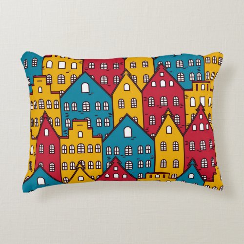 Urban abstract vintage city pattern accent pillow