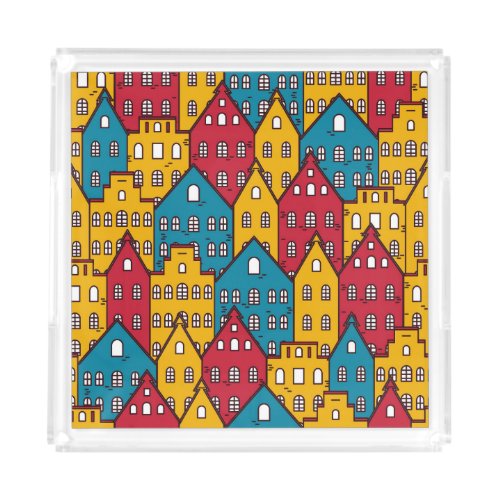 Urban abstract vintage city pattern acrylic tray