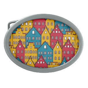 Urban abstract: vintage city pattern belt buckle