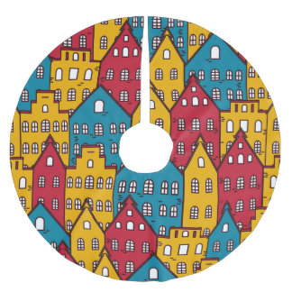 Urban abstract: vintage city pattern brushed polyester tree skirt