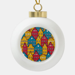Urban abstract: vintage city pattern ceramic ball christmas ornament