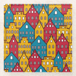 Urban abstract: vintage city pattern glass coaster