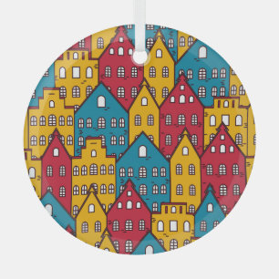 Urban abstract: vintage city pattern glass ornament