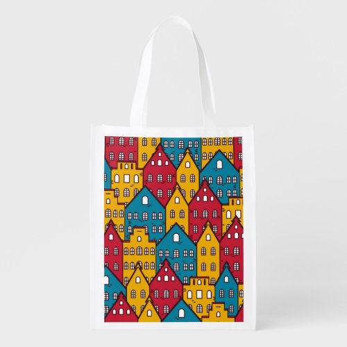 Urban abstract vintage city pattern grocery bag