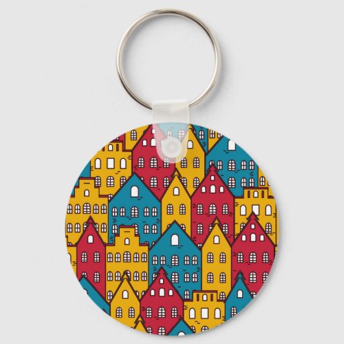 Urban abstract vintage city pattern keychain