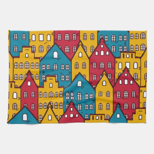 Urban abstract vintage city pattern kitchen towel