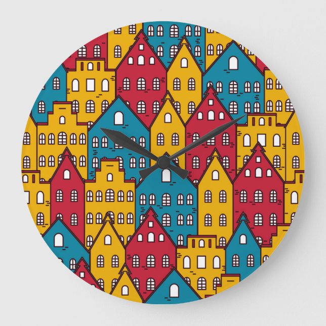 Urban abstract: vintage city pattern large clock (Front)