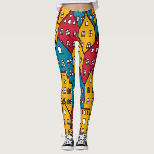 Urban abstract: vintage city pattern leggings