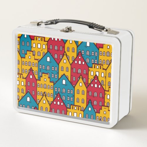 Urban abstract vintage city pattern metal lunch box