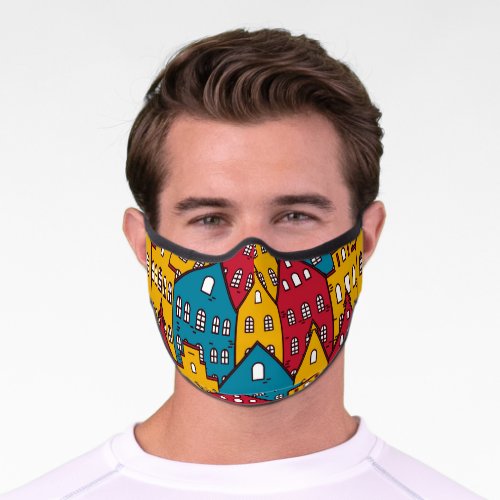 Urban abstract vintage city pattern premium face mask