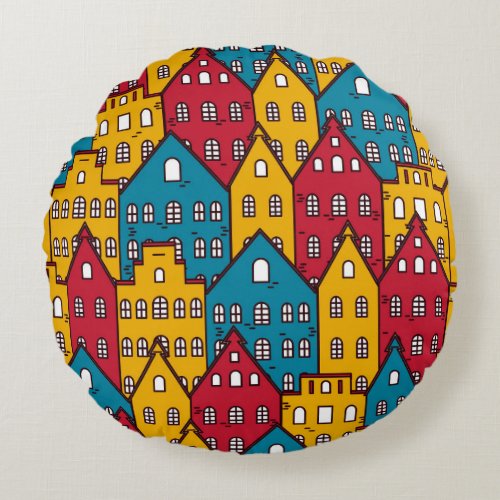 Urban abstract vintage city pattern round pillow