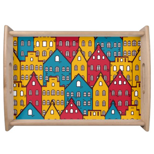 Urban abstract vintage city pattern serving tray