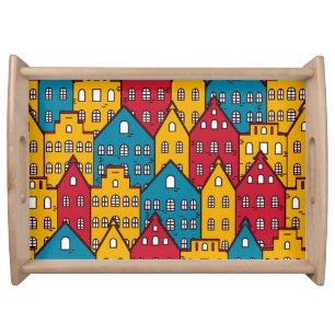 Urban abstract: vintage city pattern serving tray