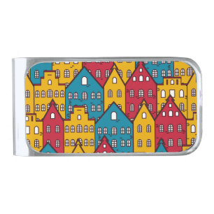 Urban abstract: vintage city pattern silver finish money clip
