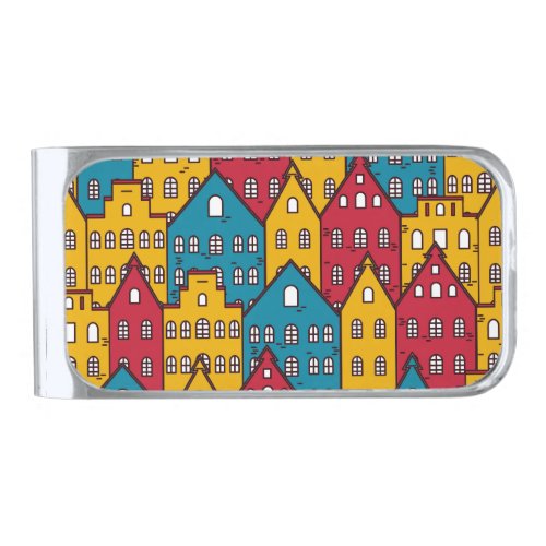 Urban abstract vintage city pattern silver finish money clip
