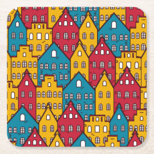 Urban abstract: vintage city pattern square paper coaster