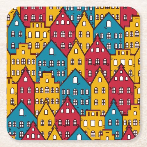 Urban abstract vintage city pattern square paper coaster