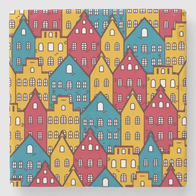 Urban abstract: vintage city pattern stone coaster (Front)