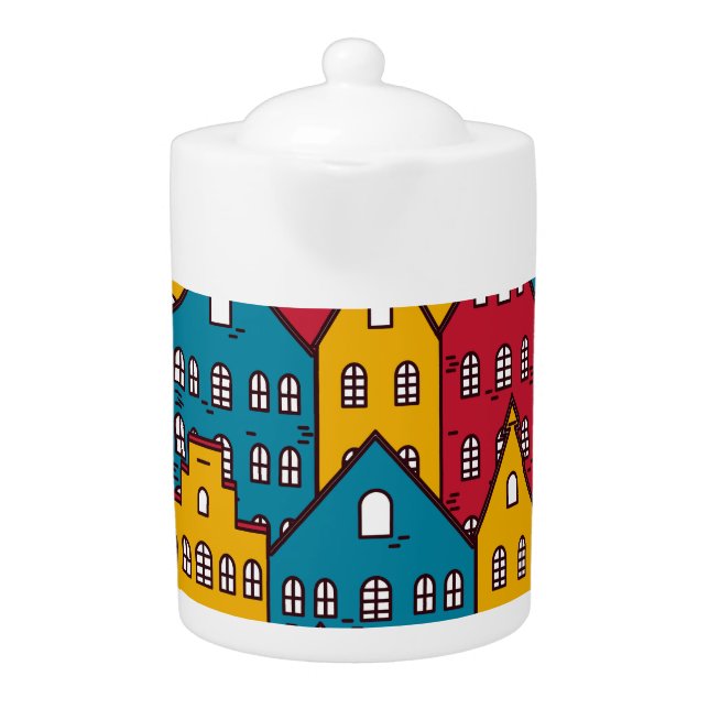 Urban abstract: vintage city pattern teapot (Front)