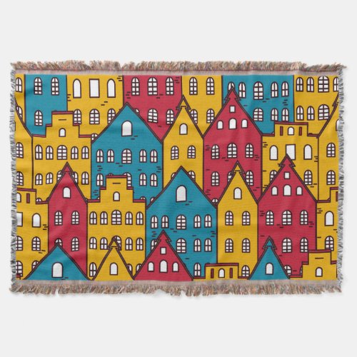 Urban abstract vintage city pattern throw blanket