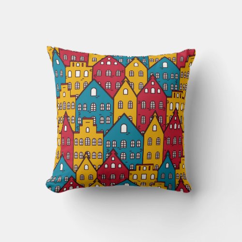 Urban abstract vintage city pattern throw pillow