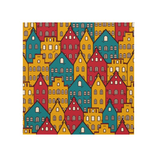 Urban abstract: vintage city pattern wood wall art (Front)