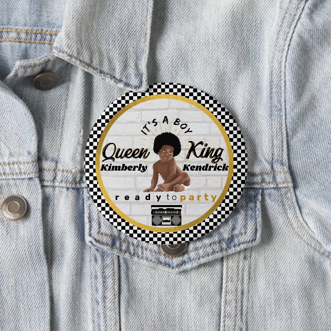 Urban Afro Baby Boy 90's Hip Hop Retro Baby Shower Button (In Situ)