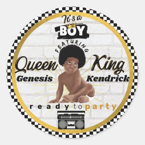 Urban Afro Baby Boy Hip Hop Retro Baby Shower Classic Round Sticker