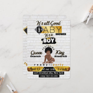 Urban Afro Baby Boy Hip Hop Retro Baby Shower Invitation