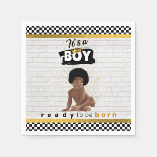 Urban Afro Baby Boy Retro Hip Hop Baby Shower Napkins