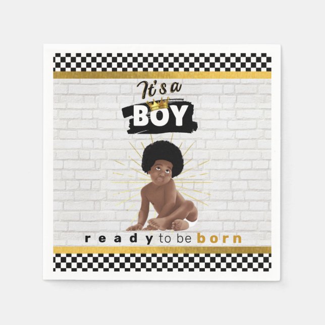 Urban Afro Baby Boy| Retro Hip Hop Baby Shower Napkins (Front)