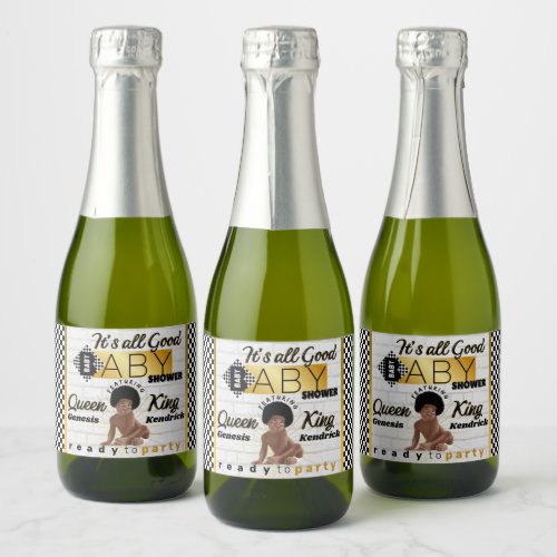 Urban Afro Baby Boy Retro Hip Hop Baby Shower Sparkling Wine Label